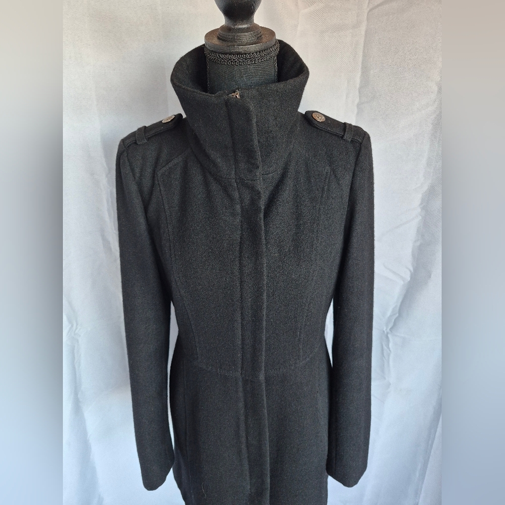 Vintage Guess Black Wool Pea Coat Womens Small Classic Minimalist Clean Girl - Picture 9 of 16